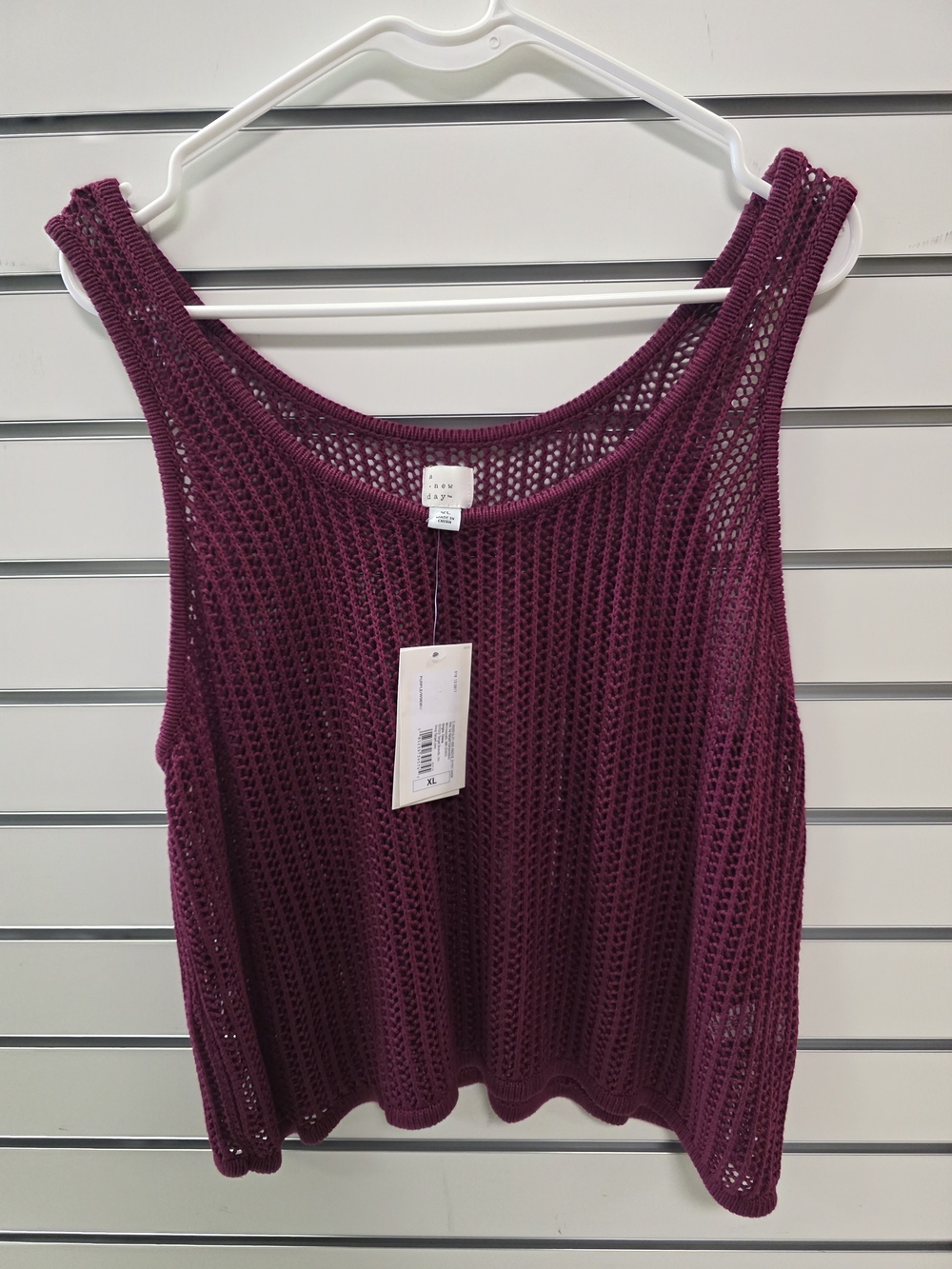 XL a new day Open-Knit Crochet Tank Top - Wine Plum